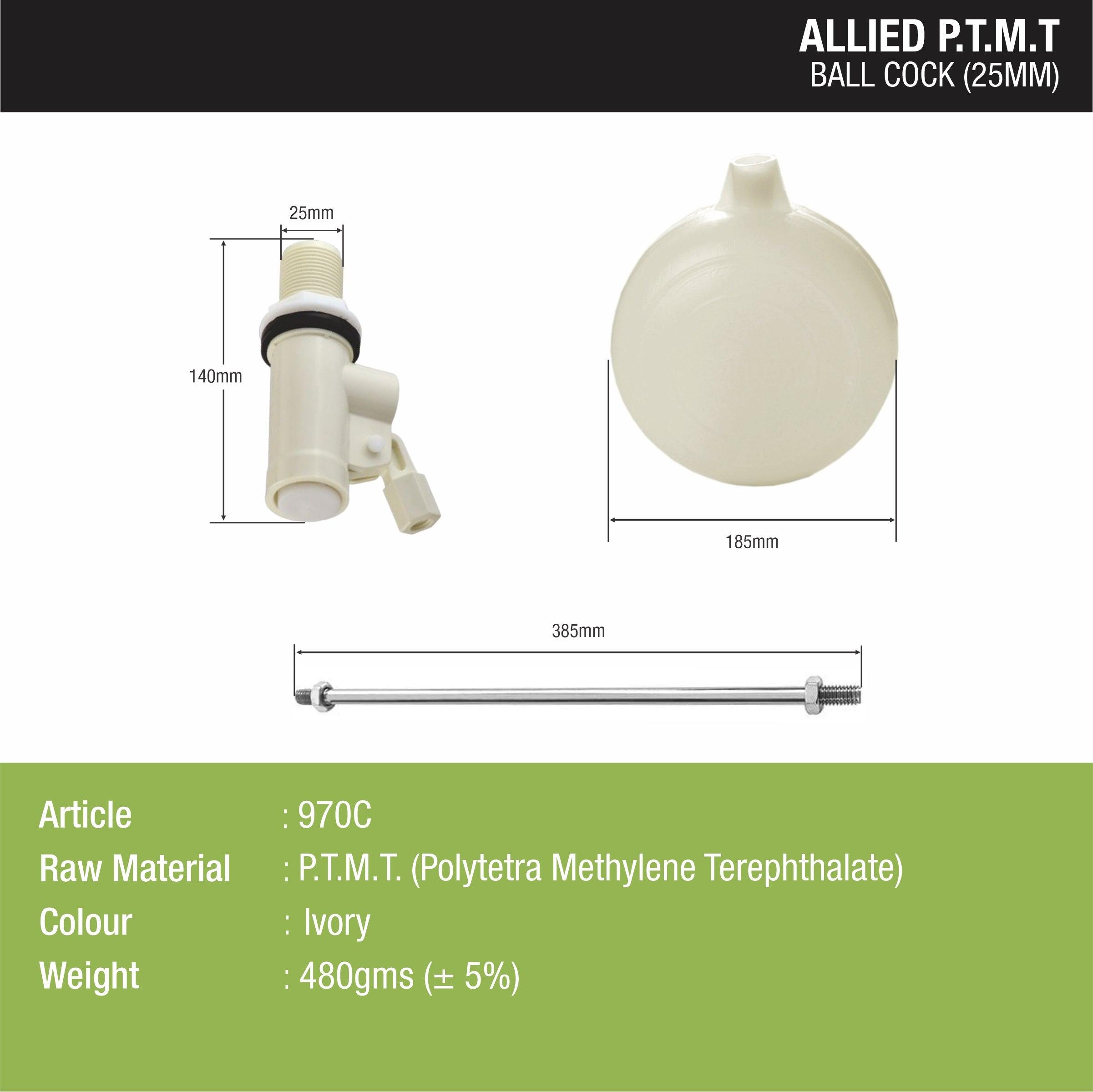 Ball Valve (25mm) PTMT sizes and dimensions