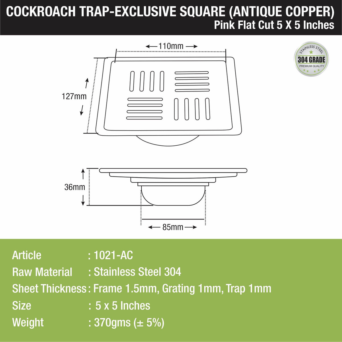 Pink Exclusive Square Flat Cut Floor Drain in Antique Copper PVD Coati ...