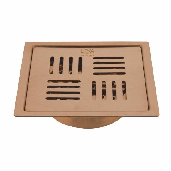 Pink Exclusive Square Flat Cut Floor Drain in Antique Copper PVD Coating (5 x 5 Inches) with Cockroach Trap