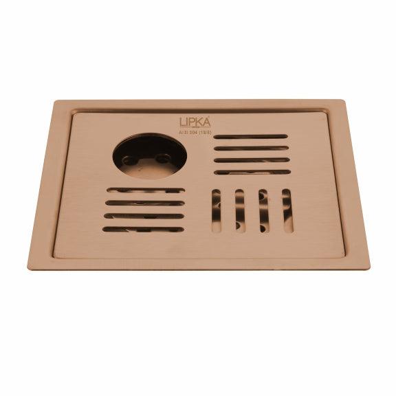 Pink Exclusive Square Flat Cut Floor Drain in Antique Copper PVD Coating (5 x 5 Inches) with Hole