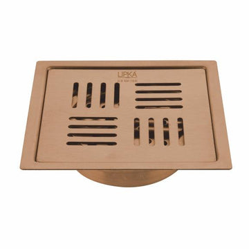 Pink Exclusive Square Flat Cut Floor Drain in Antique Copper PVD Coating (6 x 6 Inches) with Cockroach Trap - LIPKA - Lipka Home
