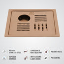Pink Exclusive Square Flat Cut Floor Drain in Antique Copper PVD Coating (6 x 6 Inches) with Hole - LIPKA - Lipka Home