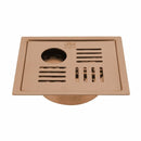 Pink Exclusive Square Flat Cut Floor Drain in Antique Copper PVD Coating (6 x 6 Inches) with Hole & Cockroach Trap - LIPKA - Lipka Home