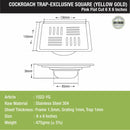 Pink Exclusive Square Flat Cut Floor Drain in Yellow Gold PVD Coating (6 x 6 Inches) with Cockroach Trap - LIPKA - Lipka Home