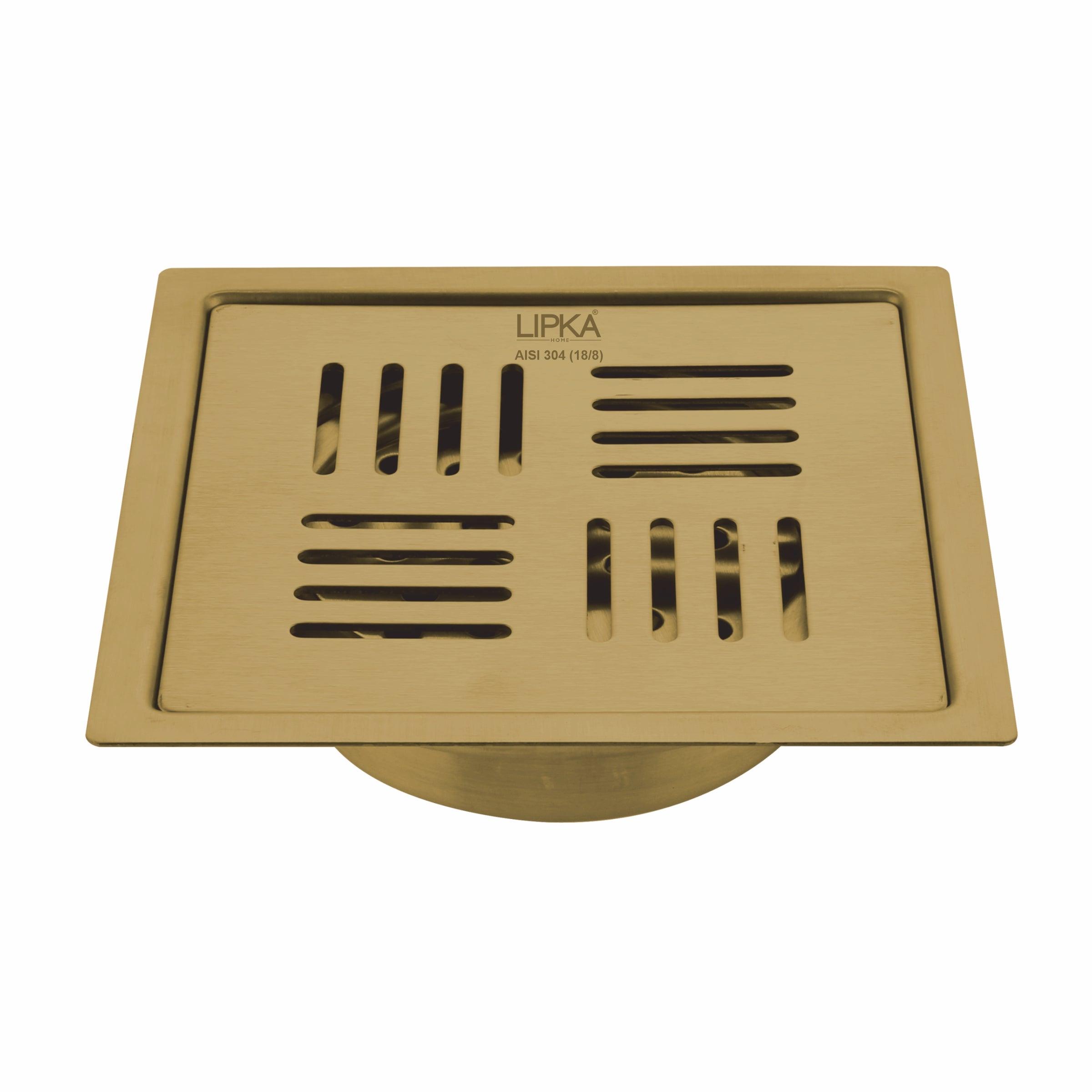 Pink Exclusive Square Flat Cut Floor Drain in Yellow Gold PVD Coating (6 x 6 Inches) with Cockroach Trap - LIPKA - Lipka Home