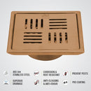 Pink Exclusive Square Floor Drain in Antique Copper PVD Coating (5 x 5 Inches) with Cockroach Trap - LIPKA - Lipka Home