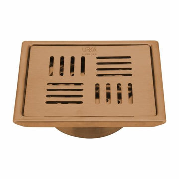 Pink Exclusive Square Floor Drain in Antique Copper PVD Coating (5 x 5 Inches) with Cockroach Trap - LIPKA - Lipka Home