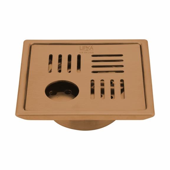 Pink Exclusive Square Floor Drain in Antique Copper PVD Coating (5 x 5 Inches) with Hole & Cockroach Trap - LIPKA - Lipka Home