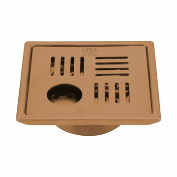 Pink Exclusive Square Floor Drain in Antique Copper PVD Coating (5 x 5 Inches) with Hole & Cockroach Trap - LIPKA - Lipka Home