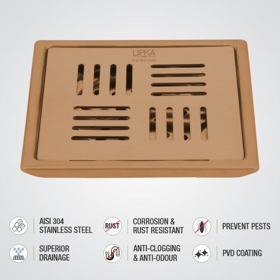 Pink Exclusive Square Floor Drain in Antique Copper PVD Coating (6 x 6 Inches) - LIPKA - Lipka Home