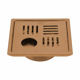 Pink Exclusive Square Floor Drain in Antique Copper PVD Coating (6 x 6 Inches) with Hole & Cockroach Trap - LIPKA - Lipka Home