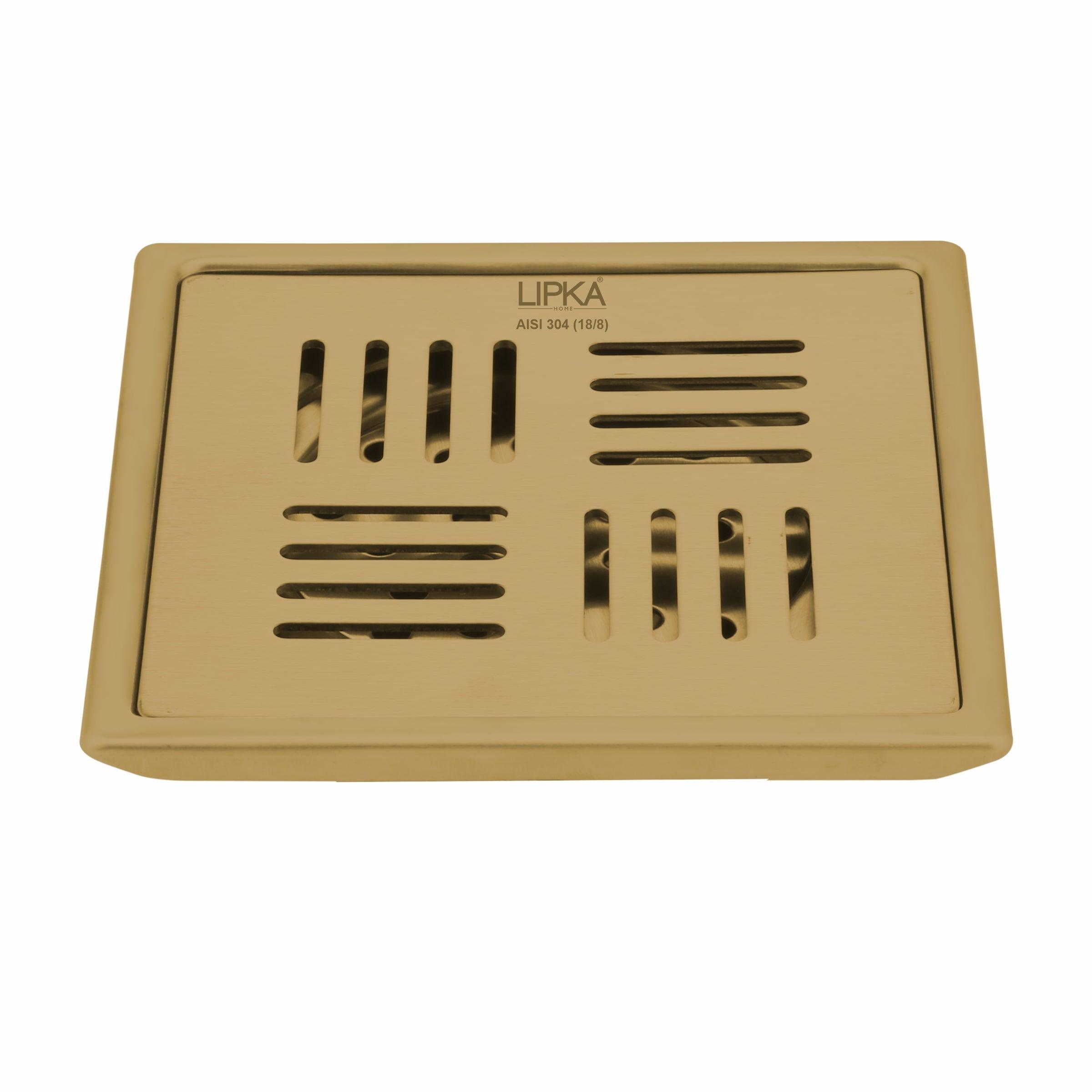 Pink Exclusive Square Floor Drain in Yellow Gold PVD Coating (5 x 5 Inches) - LIPKA - Lipka Home