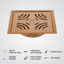 Purple Exclusive Square Flat Cut Floor Drain in Antique Copper PVD Coating (5 x 5 Inches) with Cockroach Trap - LIPKA - Lipka Home