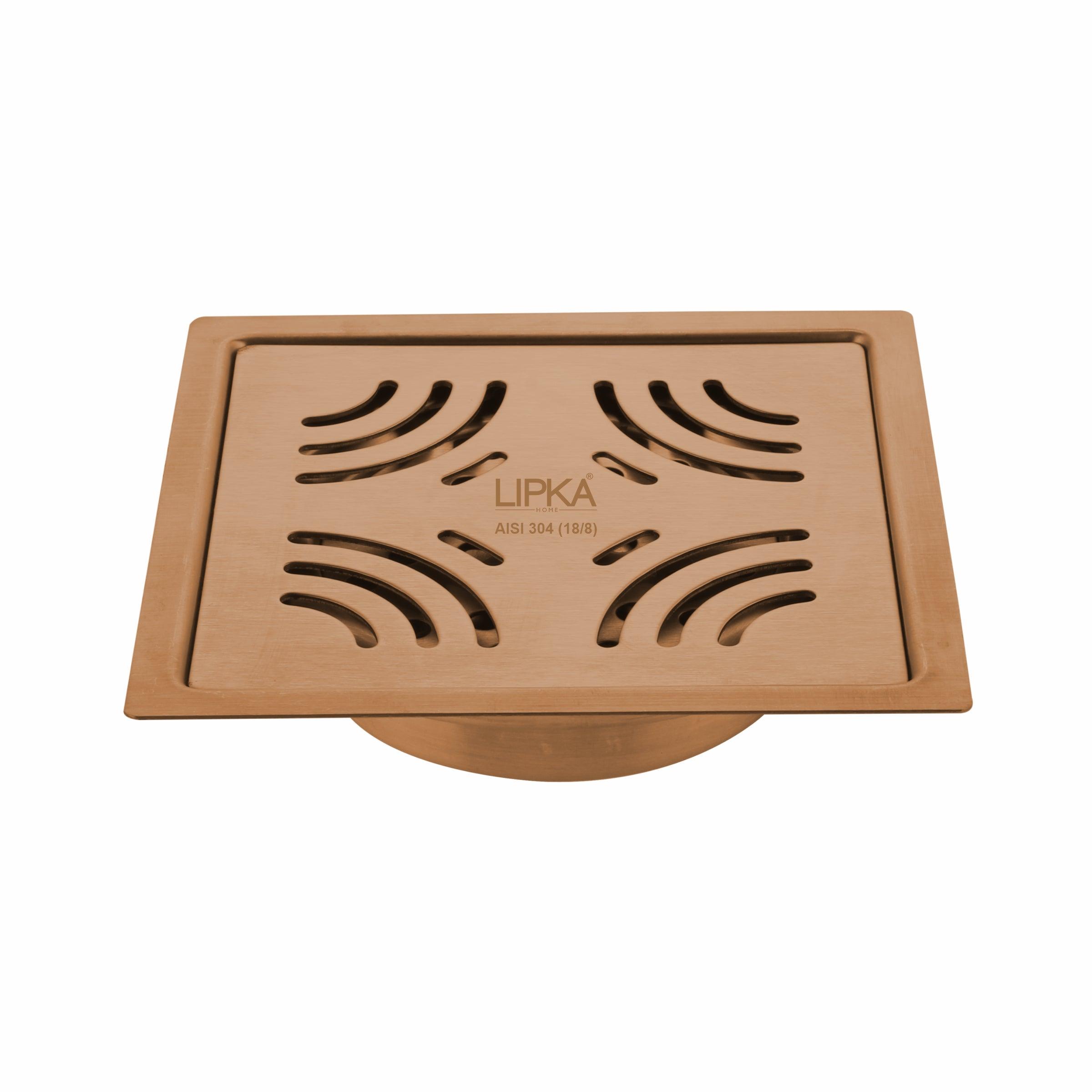 Purple Exclusive Square Flat Cut Floor Drain in Antique Copper PVD Coating (5 x 5 Inches) with Cockroach Trap
