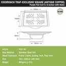 Purple Exclusive Square Flat Cut Floor Drain in Antique Copper PVD Coating (6 x 6 Inches) with Hole & Cockroach Trap - LIPKA - Lipka Home