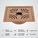 Purple Exclusive Square Flat Cut Floor Drain in Antique Copper PVD Coating (6 x 6 Inches) with Hole & Cockroach Trap - LIPKA - Lipka Home