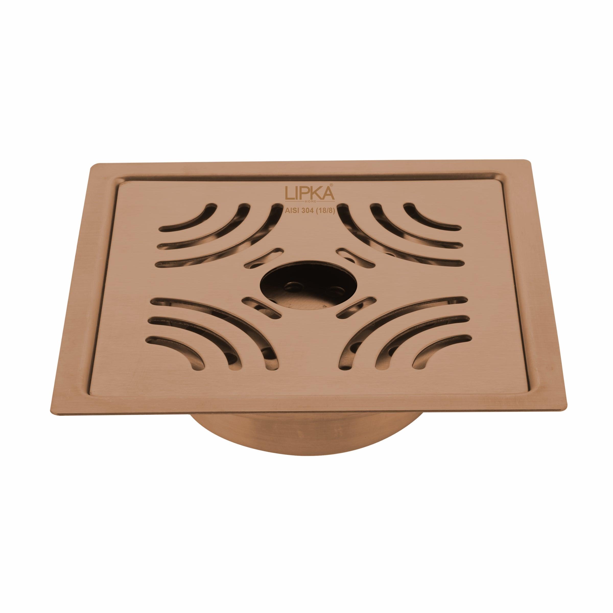 Purple Exclusive Square Flat Cut Floor Drain in Antique Copper PVD Coating (6 x 6 Inches) with Hole & Cockroach Trap 