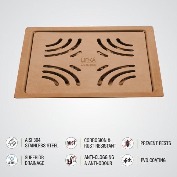 Purple Exclusive Square Flat Cut Floor Drain in Antique Copper PVD Coating (6 x 6 Inches) - LIPKA - Lipka Home