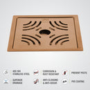 Purple Exclusive Square Flat Cut Floor Drain in Antique Copper PVD Coating (6 x 6 Inches) with Hole - LIPKA - Lipka Home