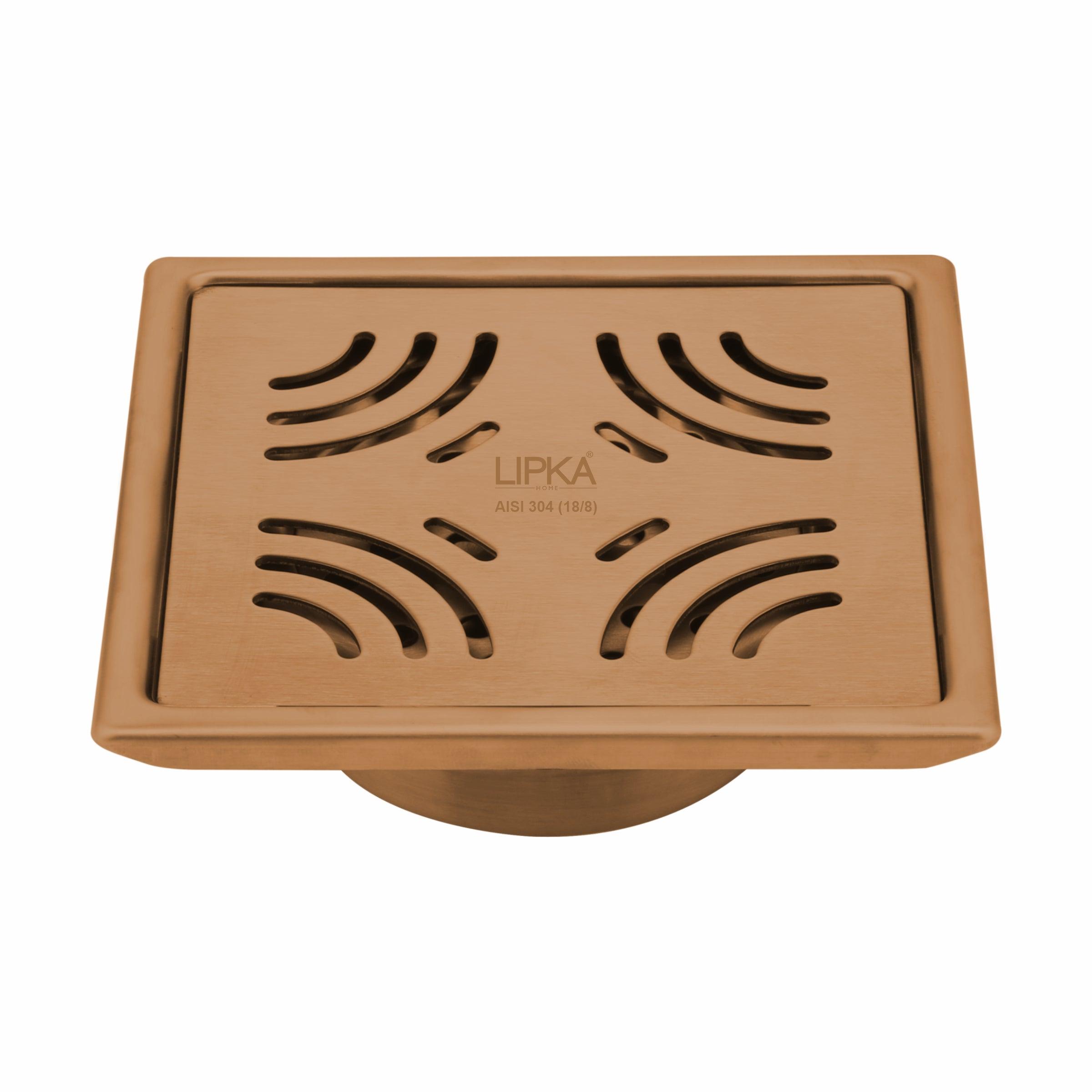 Purple Exclusive Square Floor Drain in Antique Copper PVD Coating (5 x 5 Inches) with Cockroach Trap - LIPKA