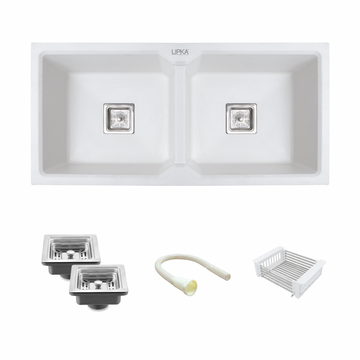 Crystal White Quartz Double Bowl Kitchen Sink (37 x 18 x 9 Inches) - LIPKA - Lipka Home
