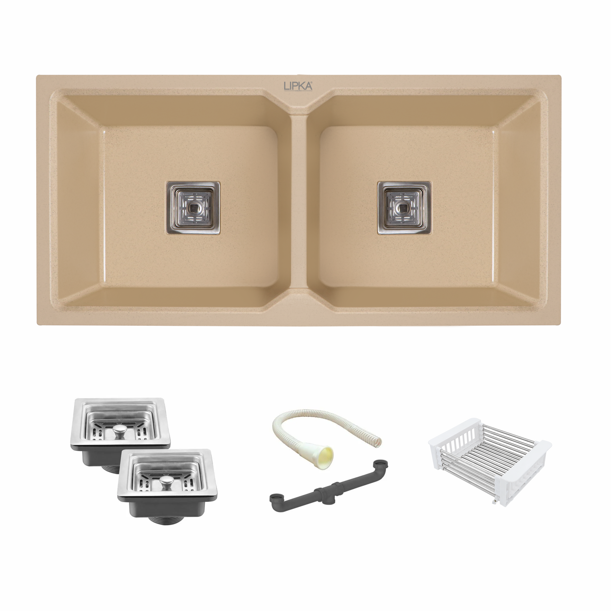 Sand Choco Quartz Double Bowl Kitchen Sink (37 x 18 x 9 Inches) - LIPKA