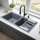 Smokey Grey Quartz Double Bowl Kitchen Sink (37 x 18 x 9 Inches) - LIPKA - Lipka Home