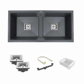 Smokey Grey Quartz Double Bowl Kitchen Sink (37 x 18 x 9 Inches) - LIPKA - Lipka Home