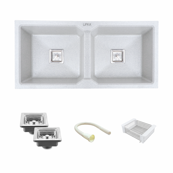 Sand Pluto Quartz Double Bowl Kitchen Sink (37 x 18 x 9 Inches) - LIPKA - Lipka Home