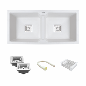 Crystal White Quartz Double Bowl Kitchen Sink (45 x 20 x 9 Inches) - LIPKA - Lipka Home
