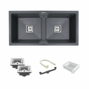 Smokey Grey Quartz Double Bowl Kitchen Sink (45 x 20 x 9 Inches) - LIPKA - Lipka Home