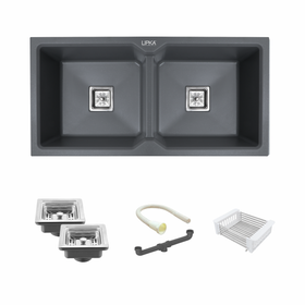 Smokey Grey Quartz Double Bowl Kitchen Sink (45 x 20 x 9 Inches) - LIPKA - Lipka Home