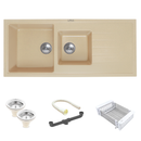Sand Choco Quartz Double Bowl with Drainboard Kitchen Sink (45 x 20 x 9 Inches) - LIPKA - Lipka Home