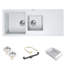 Sand Pluto Quartz Double Bowl with Drainboard Kitchen Sink (45 x 20 x 9 Inches) - LIPKA - Lipka Home