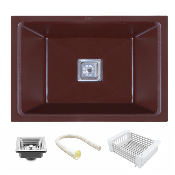 Choco Brown Quartz Single Bowl Kitchen Sink (21 x 18 x 9 Inches) - LIPKA - Lipka Home