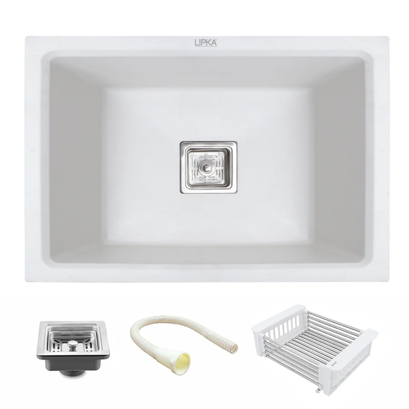 Crystal White Quartz Single Bowl Kitchen Sink (24 x 18 x 9 Inches) - LIPKA - Lipka Home