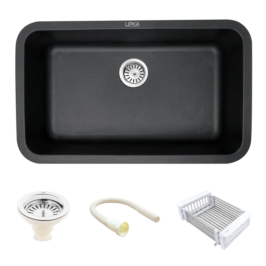 Black Quartz Single Bowl Kitchen Sink (31 x 19 x 9 Inches) - LIPKA