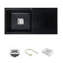 Black Quartz Single Bowl with Drainboard Kitchen Sink (36 x 18 x 9 Inches) - LIPKA - Lipka Home