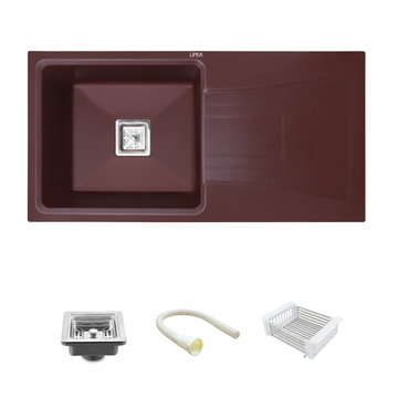 Choco Brown Quartz Single Bowl with Drainboard Kitchen Sink (36 x 18 x 9 Inches) - LIPKA - Lipka Home