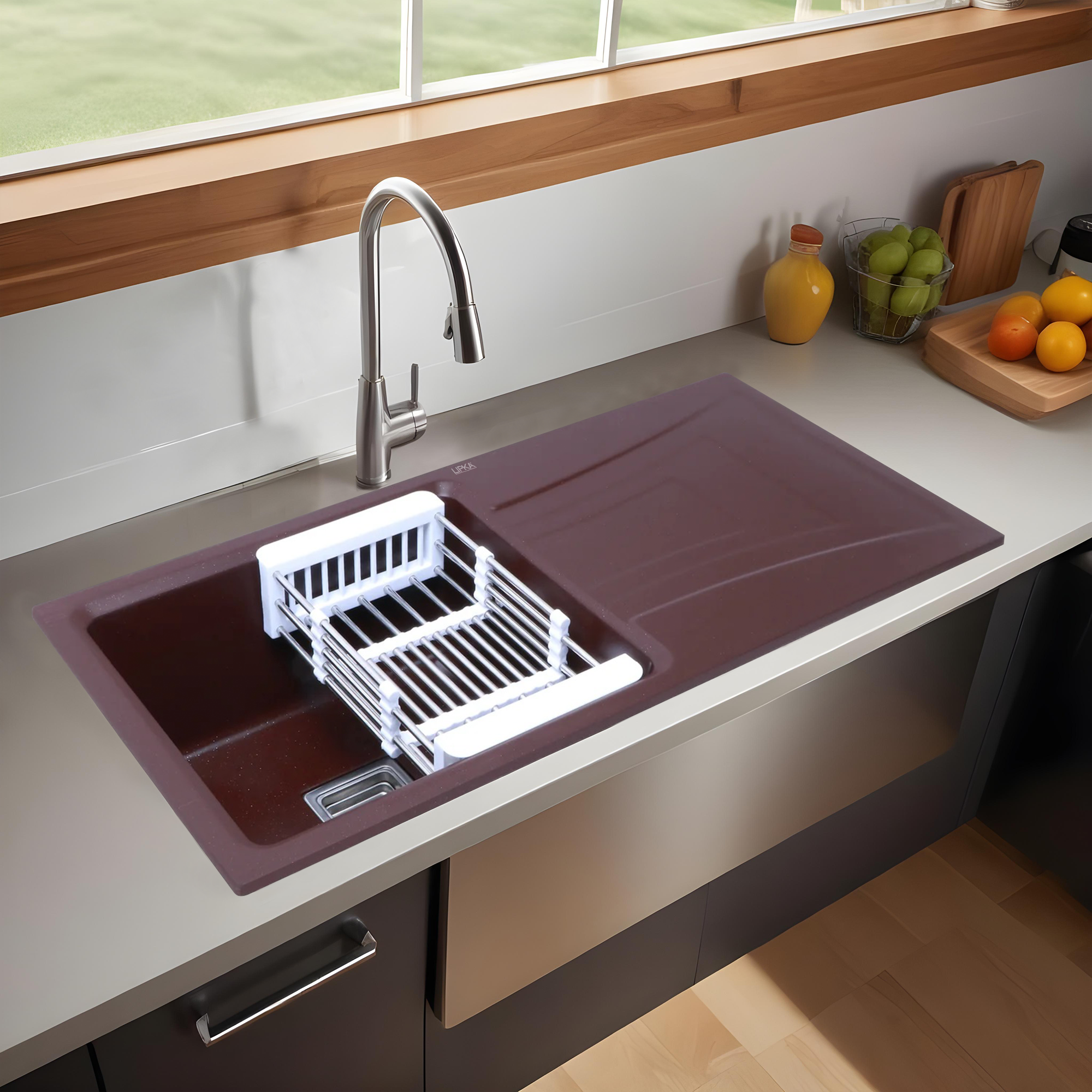 brown sink with drainboard 