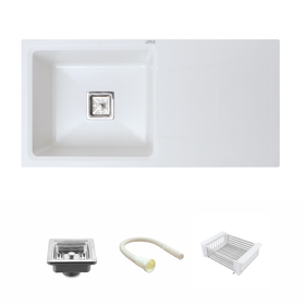 Crystal White Quartz Single Bowl with Drainboard Kitchen Sink (36 x 18 x 9 Inches) - LIPKA - Lipka Home
