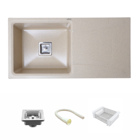 Sand Choco Quartz Single Bowl with Drainboard Kitchen Sink (36 x 18 x 9 Inches) - LIPKA - Lipka Home