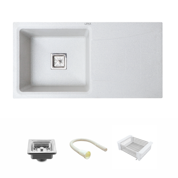 Sand Pluto Quartz Single Bowl with Drainboard Kitchen Sink (36 x 18 x 9 Inches) - LIPKA - Lipka Home