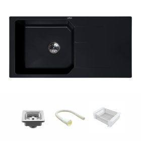 Black Quartz Single Bowl with Drainboard Kitchen Sink (39 x 20 x 9 Inches) - LIPKA - Lipka Home