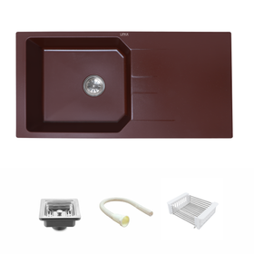 Choco Brown Quartz Single Bowl with Drainboard Kitchen Sink (39 x 20 x 9 Inches) - LIPKA - Lipka Home