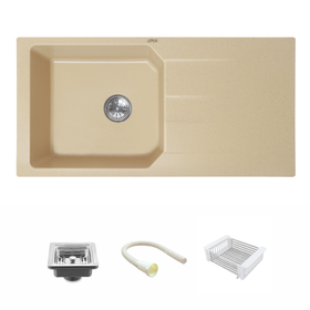 Sand Choco Quartz Single Bowl with Drainboard Kitchen Sink (39 x 20 x 9 Inches) - LIPKA - Lipka Home