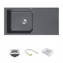 Smokey Grey Quartz Single Bowl with Drainboard Kitchen Sink (39 x 20 x 9 Inches) - LIPKA - Lipka Home