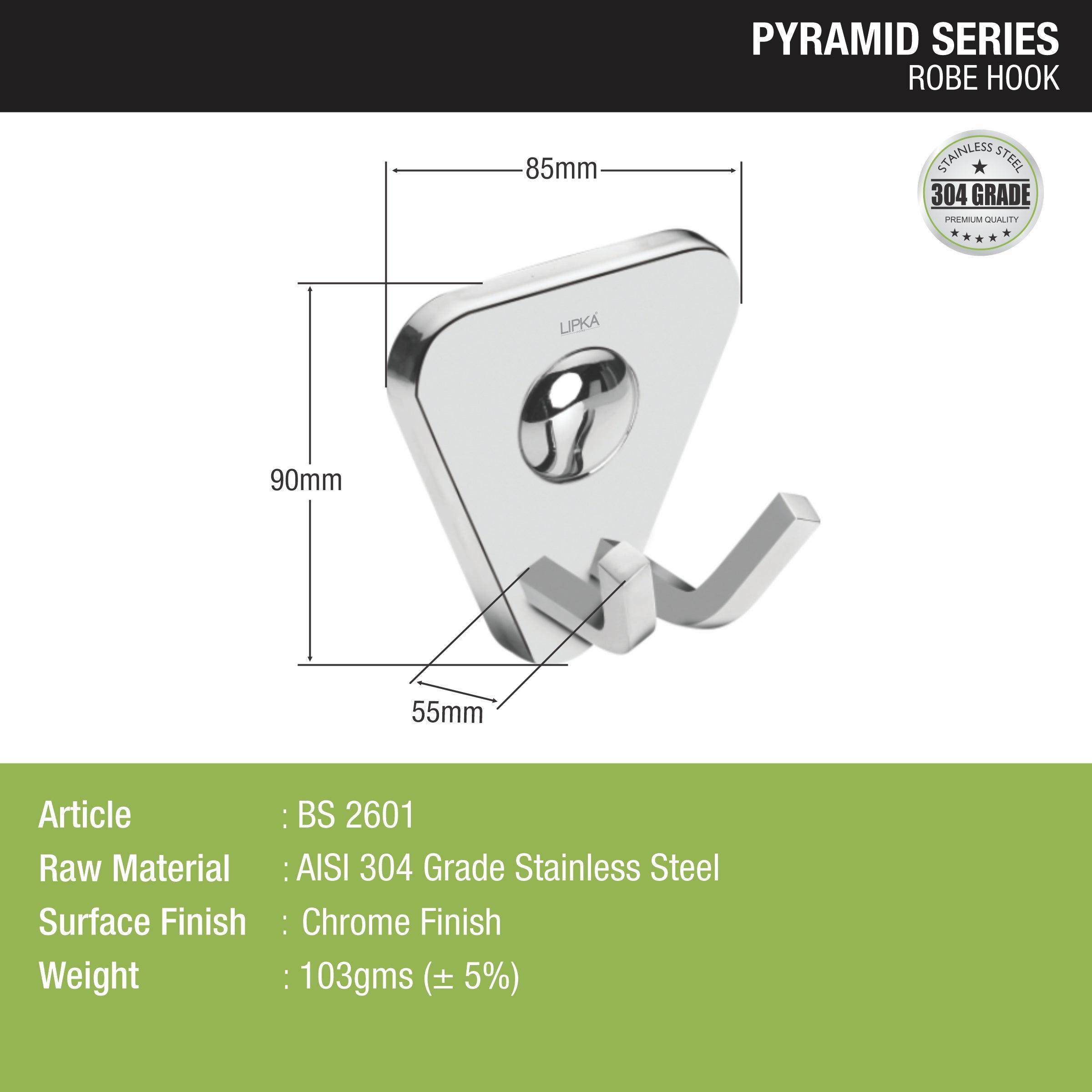 Pyramid 304-Grade Robe Hook size and dimension