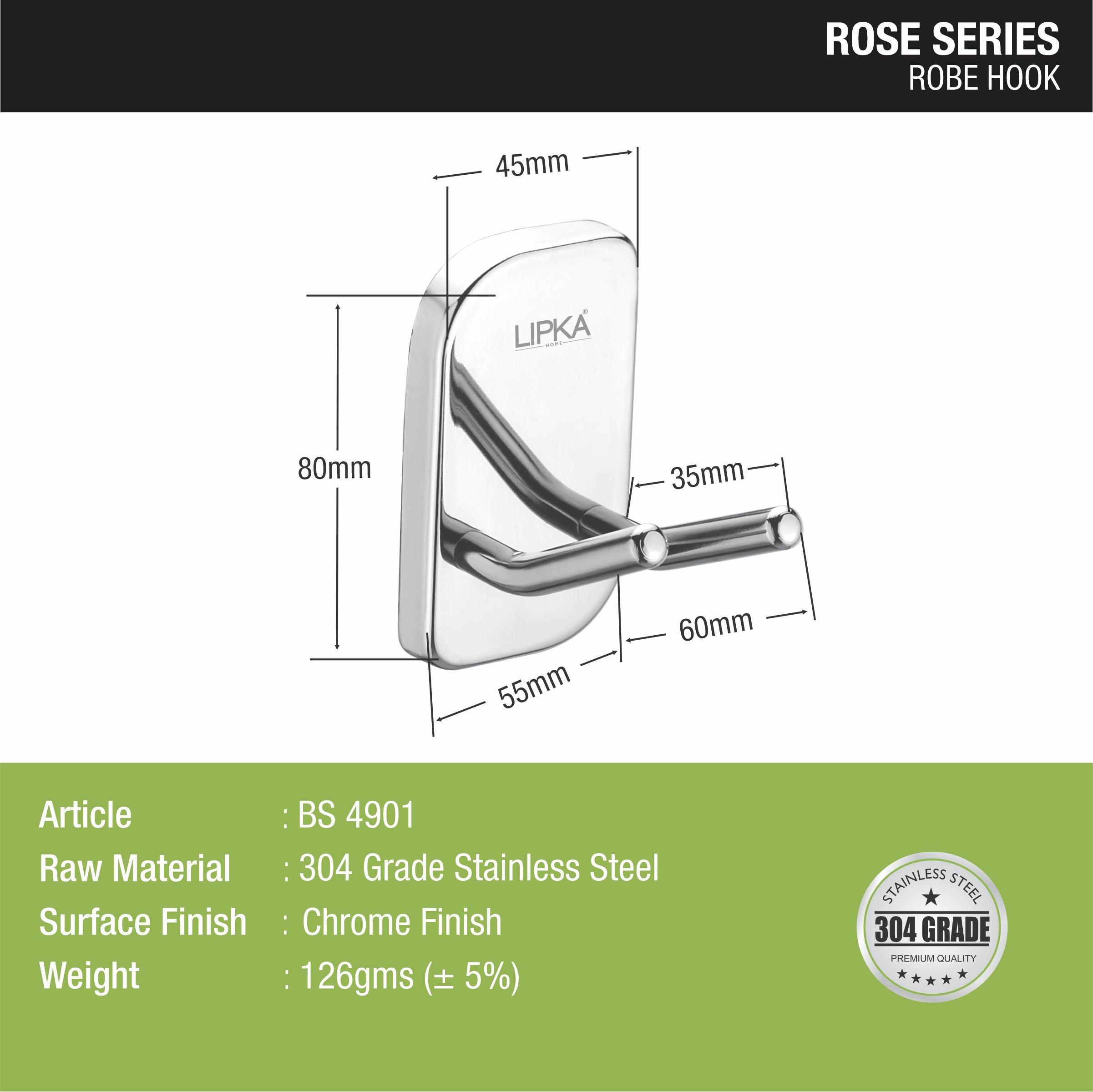 Rose Robe Hook (304-SS) size and delivery