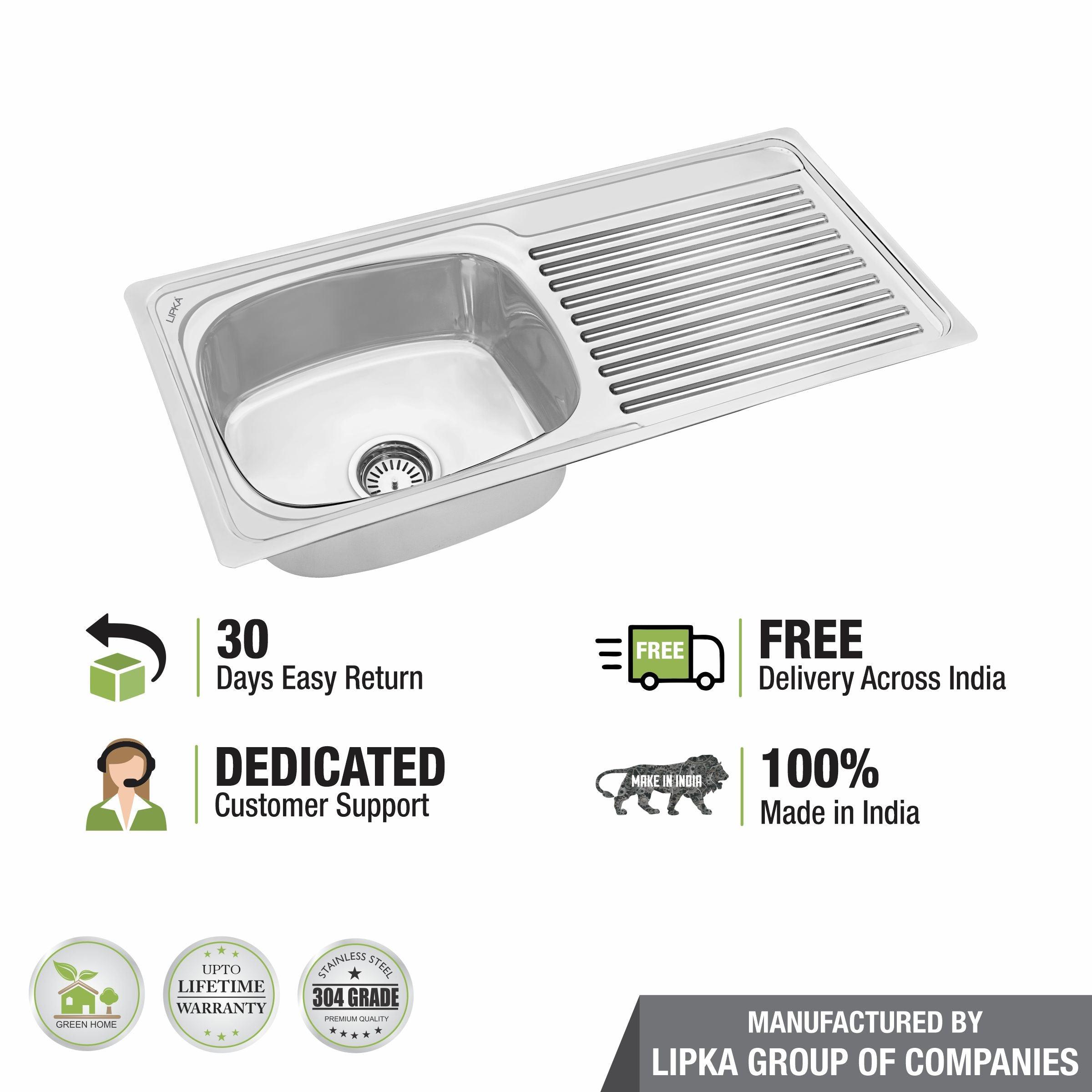 Round Single Bowl 304-Grade Kitchen Sink with Drainboard (37 x 18 x 8 Inches) - LIPKA - Lipka Home